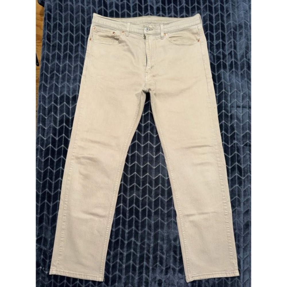 Men’s Beige Straight Leg Denim Jeans Classic 5 Pocket Khaki Pants